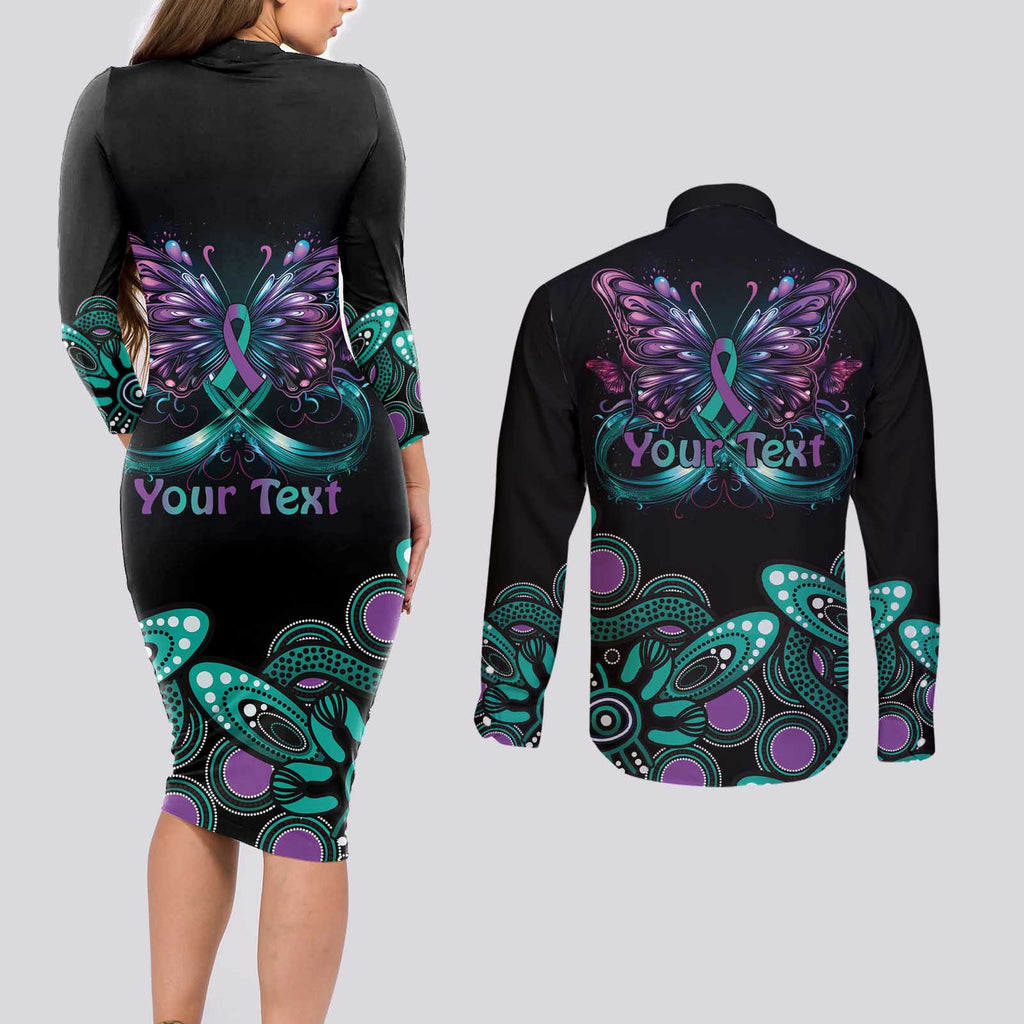 Personalised Hope Fight Suicide Prevention Awareness Couples Matching Long Sleeve Bodycon Dress and Long Sleeve Button Shirt Aboriginal Motif