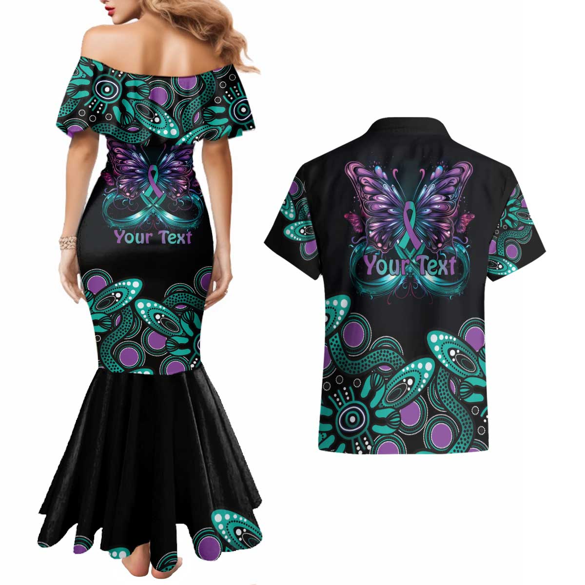 Personalised Hope Fight Suicide Prevention Awareness Couples Matching Mermaid Dress and Hawaiian Shirt Aboriginal Motif