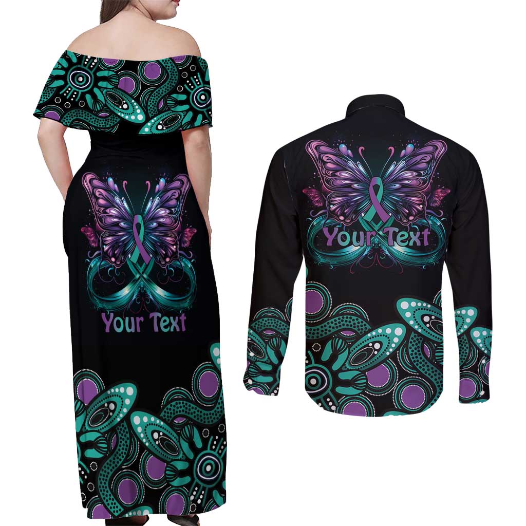 Personalised Hope Fight Suicide Prevention Awareness Couples Matching Off Shoulder Maxi Dress and Long Sleeve Button Shirt Aboriginal Motif