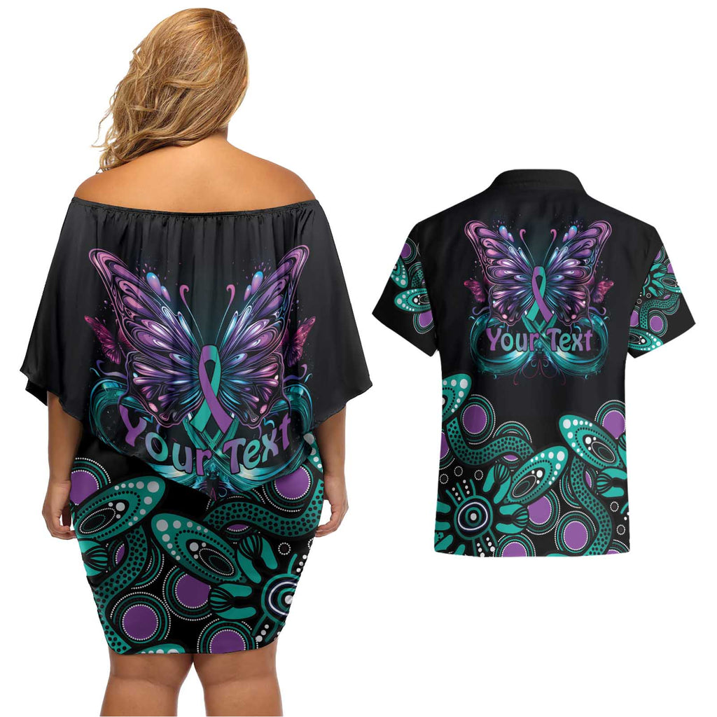 Personalised Hope Fight Suicide Prevention Awareness Couples Matching Off Shoulder Short Dress and Hawaiian Shirt Aboriginal Motif