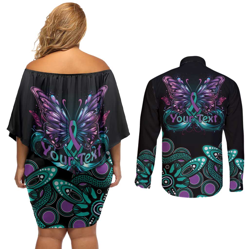 Personalised Hope Fight Suicide Prevention Awareness Couples Matching Off Shoulder Short Dress and Long Sleeve Button Shirt Aboriginal Motif