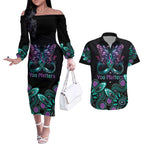 Personalised Hope Fight Suicide Prevention Awareness Couples Matching Off The Shoulder Long Sleeve Dress and Hawaiian Shirt Aboriginal Motif