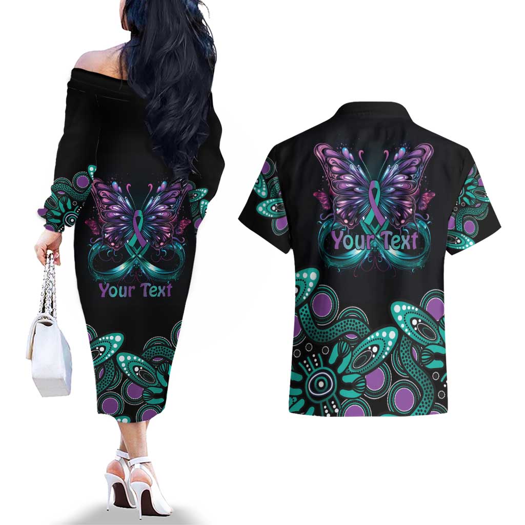 Personalised Hope Fight Suicide Prevention Awareness Couples Matching Off The Shoulder Long Sleeve Dress and Hawaiian Shirt Aboriginal Motif