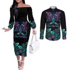 Personalised Hope Fight Suicide Prevention Awareness Couples Matching Off The Shoulder Long Sleeve Dress and Long Sleeve Button Shirt Aboriginal Motif