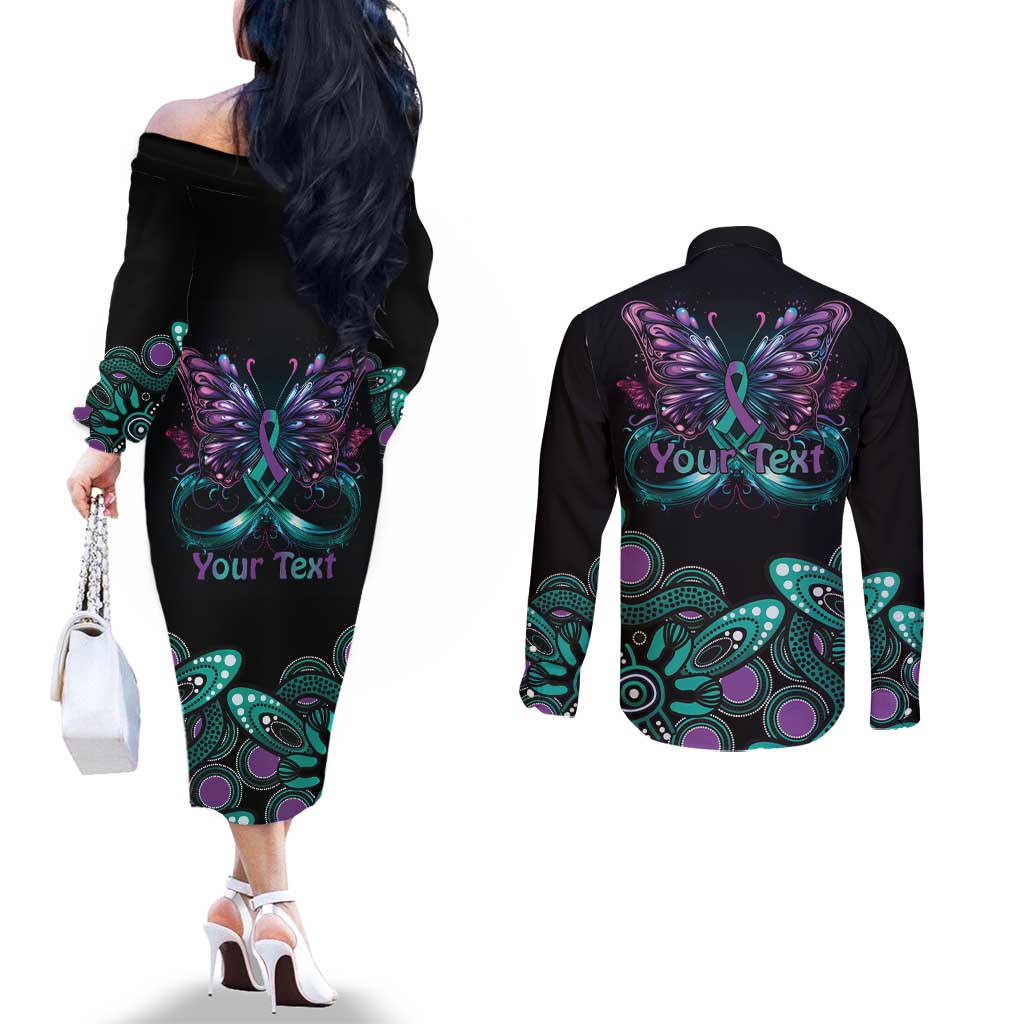 Personalised Hope Fight Suicide Prevention Awareness Couples Matching Off The Shoulder Long Sleeve Dress and Long Sleeve Button Shirt Aboriginal Motif