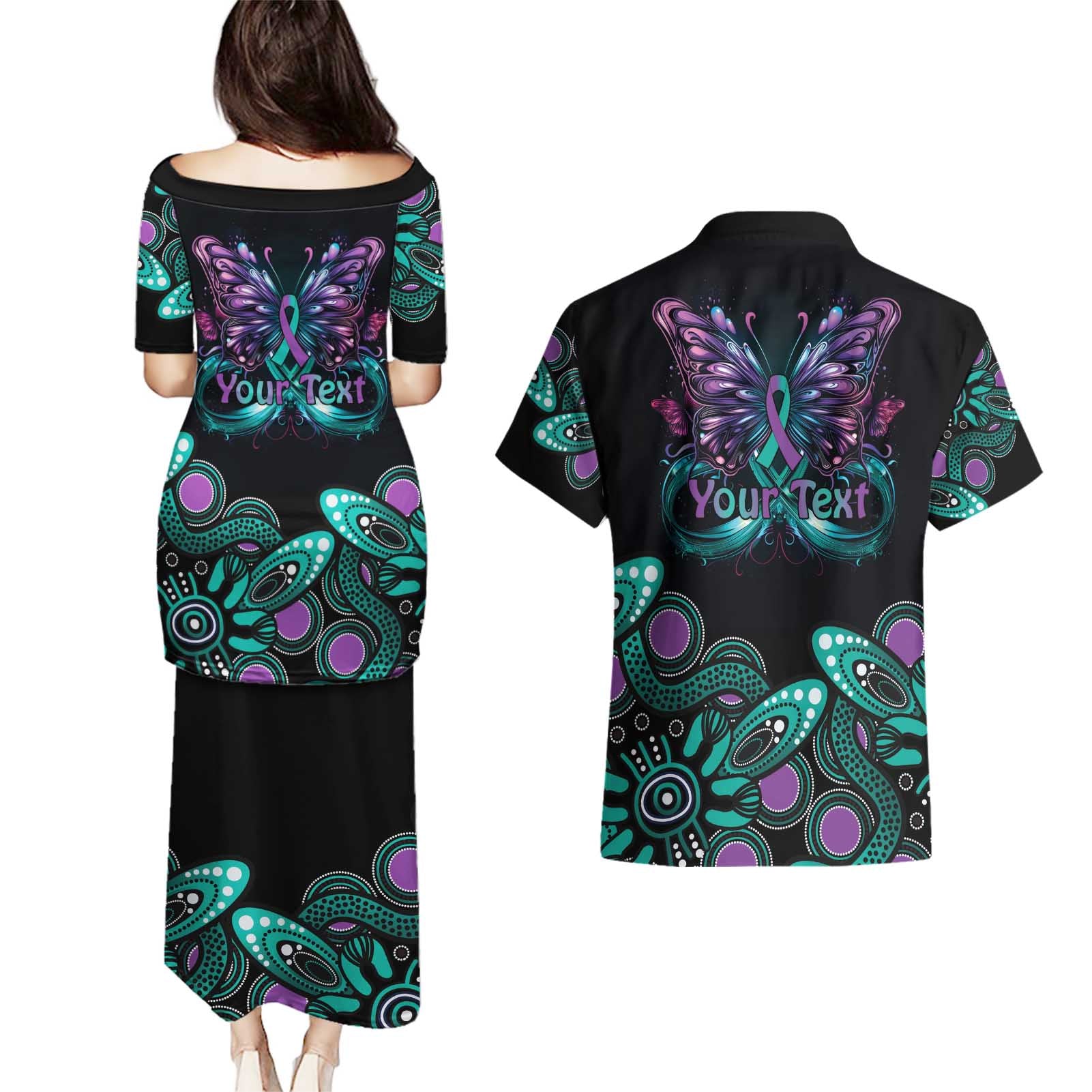Personalised Hope Fight Suicide Prevention Awareness Couples Matching Puletasi and Hawaiian Shirt Aboriginal Motif