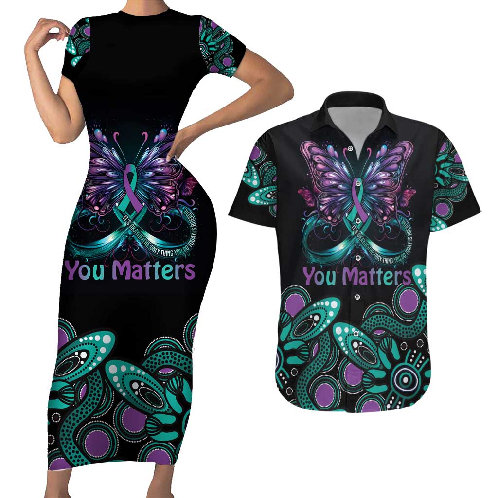Personalised Hope Fight Suicide Prevention Awareness Couples Matching Short Sleeve Bodycon Dress and Hawaiian Shirt Aboriginal Motif