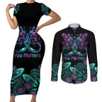 Personalised Hope Fight Suicide Prevention Awareness Couples Matching Short Sleeve Bodycon Dress and Long Sleeve Button Shirt Aboriginal Motif