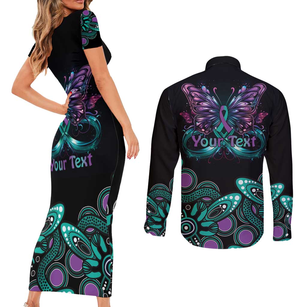 Personalised Hope Fight Suicide Prevention Awareness Couples Matching Short Sleeve Bodycon Dress and Long Sleeve Button Shirt Aboriginal Motif