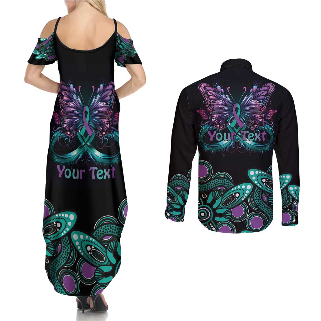 Personalised Hope Fight Suicide Prevention Awareness Couples Matching Summer Maxi Dress and Long Sleeve Button Shirt Aboriginal Motif