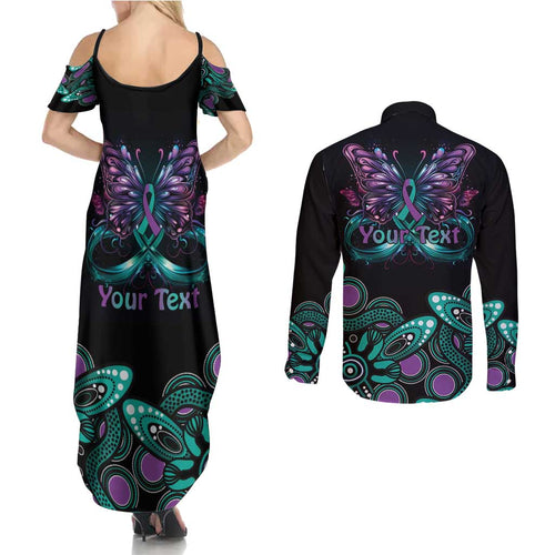 Personalised Hope Fight Suicide Prevention Awareness Couples Matching Summer Maxi Dress and Long Sleeve Button Shirt Aboriginal Motif