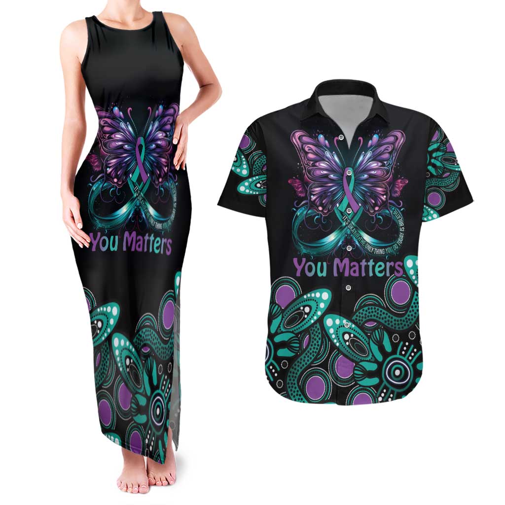 Personalised Hope Fight Suicide Prevention Awareness Couples Matching Tank Maxi Dress and Hawaiian Shirt Aboriginal Motif