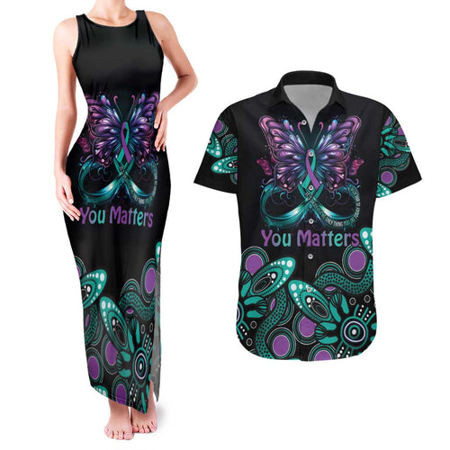 Personalised Hope Fight Suicide Prevention Awareness Couples Matching Tank Maxi Dress and Hawaiian Shirt Aboriginal Motif