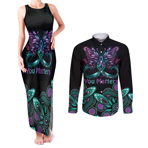 Personalised Hope Fight Suicide Prevention Awareness Couples Matching Tank Maxi Dress and Long Sleeve Button Shirt Aboriginal Motif