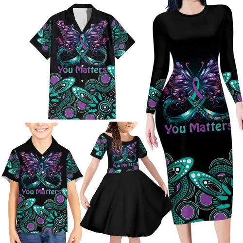 Personalised Hope Fight Suicide Prevention Awareness Family Matching Long Sleeve Bodycon Dress and Hawaiian Shirt Aboriginal Motif