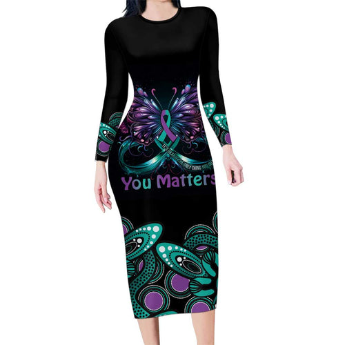 Personalised Hope Fight Suicide Prevention Awareness Family Matching Long Sleeve Bodycon Dress and Hawaiian Shirt Aboriginal Motif