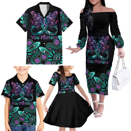 Personalised Hope Fight Suicide Prevention Awareness Family Matching Off The Shoulder Long Sleeve Dress and Hawaiian Shirt Aboriginal Motif