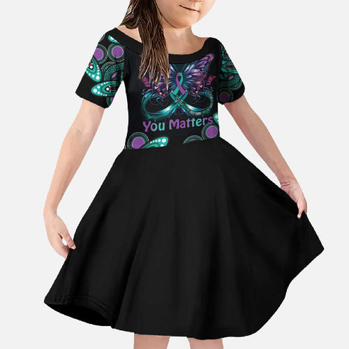 Personalised Hope Fight Suicide Prevention Awareness Family Matching Off The Shoulder Long Sleeve Dress and Hawaiian Shirt Aboriginal Motif