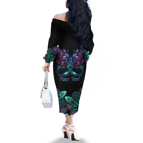 Personalised Hope Fight Suicide Prevention Awareness Family Matching Off The Shoulder Long Sleeve Dress and Hawaiian Shirt Aboriginal Motif