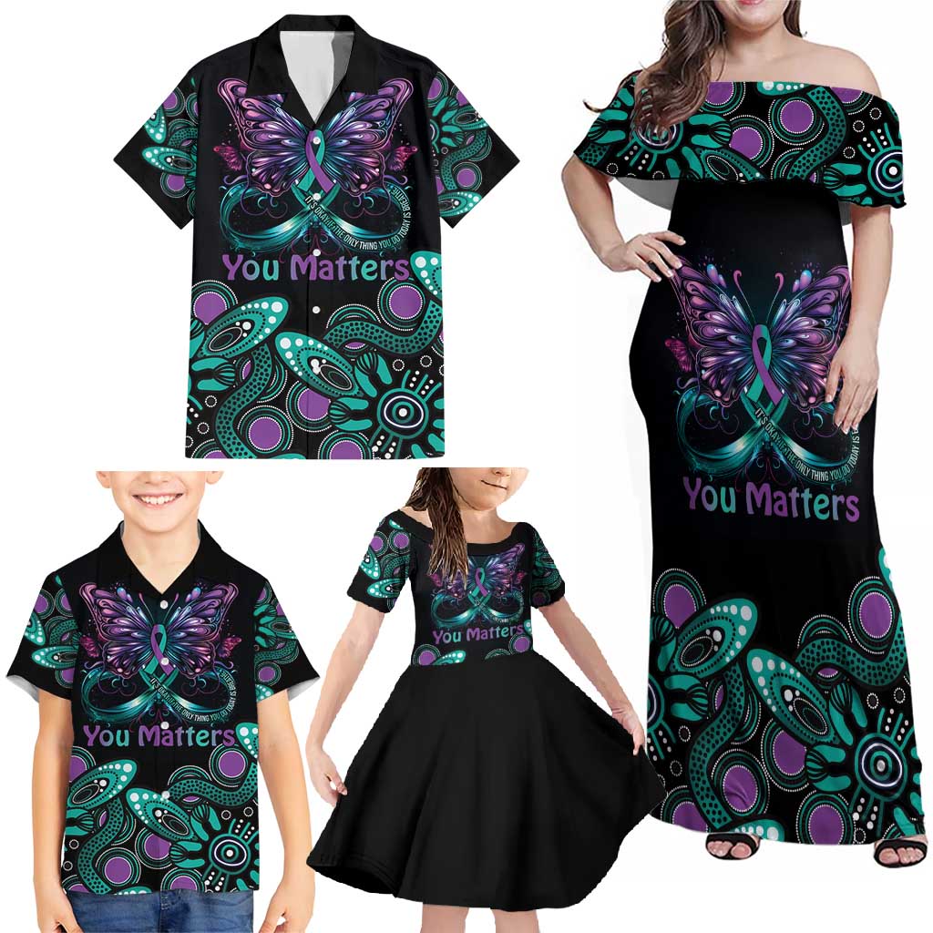 Personalised Hope Fight Suicide Prevention Awareness Family Matching Off Shoulder Maxi Dress and Hawaiian Shirt Aboriginal Motif