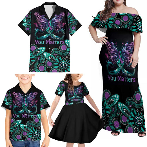 Personalised Hope Fight Suicide Prevention Awareness Family Matching Off Shoulder Maxi Dress and Hawaiian Shirt Aboriginal Motif