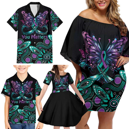 Personalised Hope Fight Suicide Prevention Awareness Family Matching Off Shoulder Short Dress and Hawaiian Shirt Aboriginal Motif