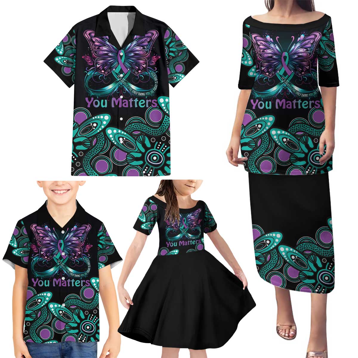Personalised Hope Fight Suicide Prevention Awareness Family Matching Puletasi and Hawaiian Shirt Aboriginal Motif