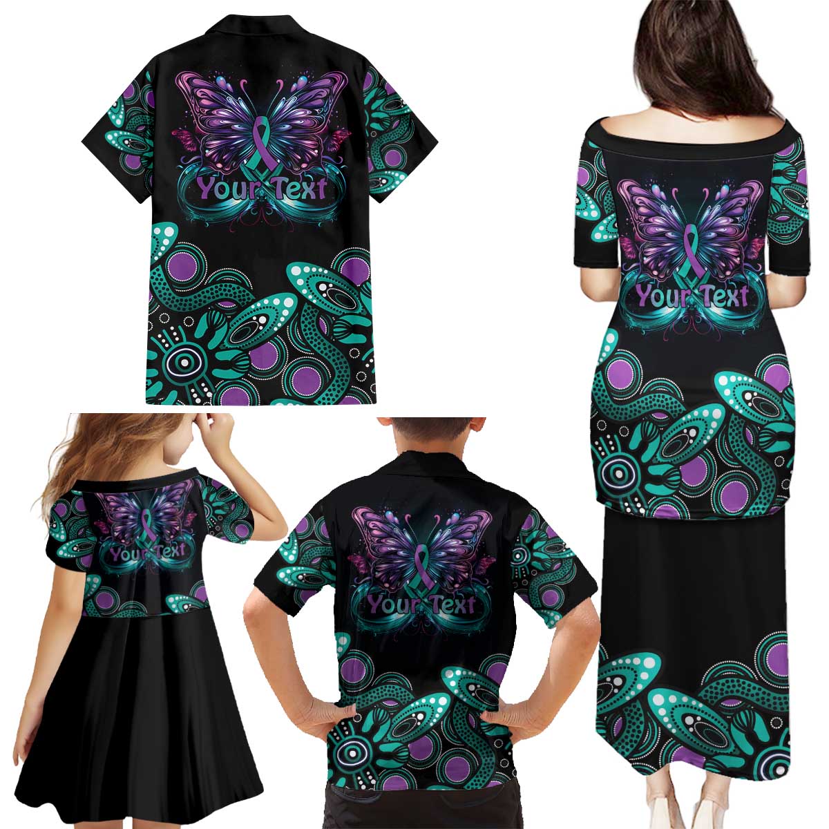 Personalised Hope Fight Suicide Prevention Awareness Family Matching Puletasi and Hawaiian Shirt Aboriginal Motif