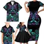 Personalised Hope Fight Suicide Prevention Awareness Family Matching Short Sleeve Bodycon Dress and Hawaiian Shirt Aboriginal Motif