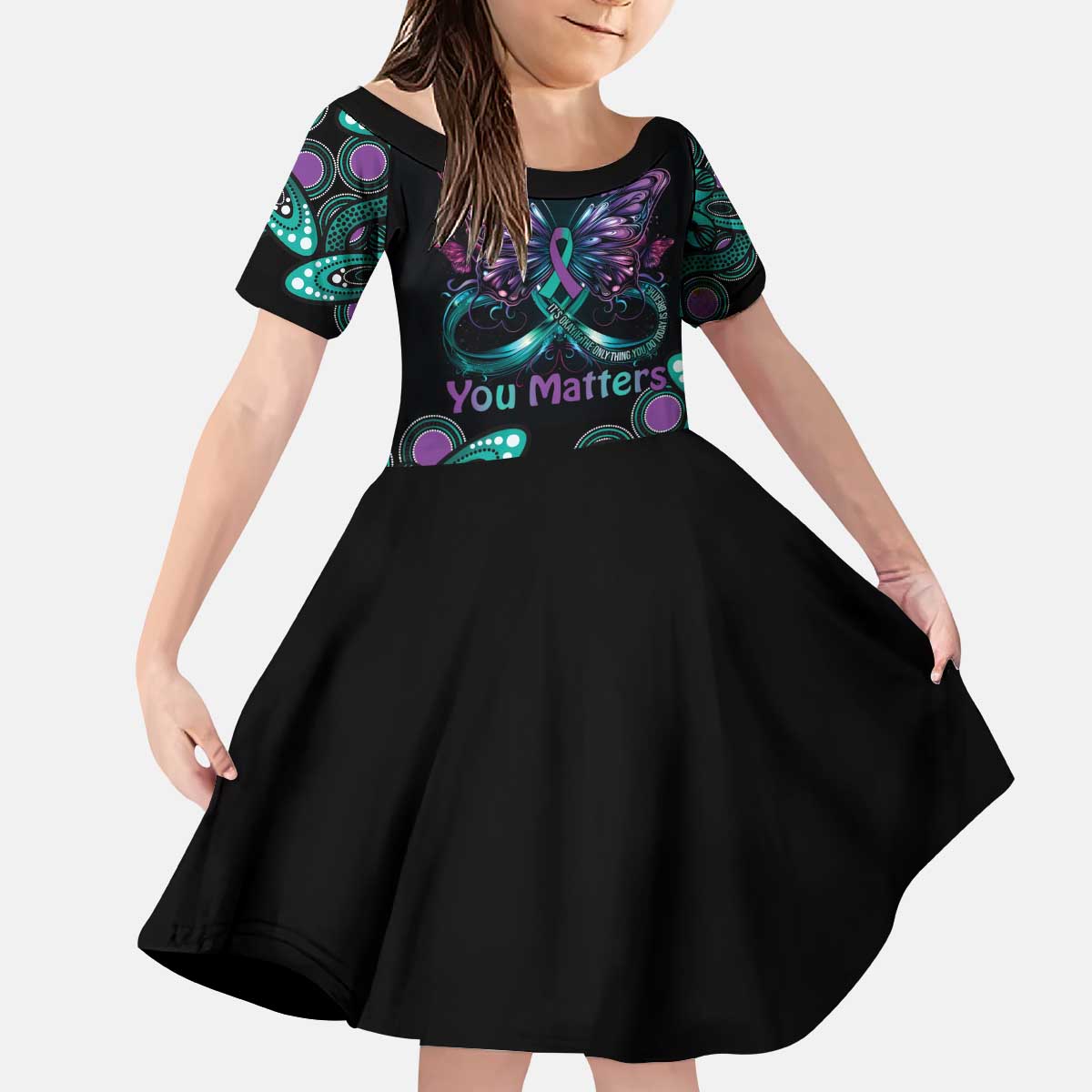 Personalised Hope Fight Suicide Prevention Awareness Kid Short Sleeve Dress Aboriginal Motif