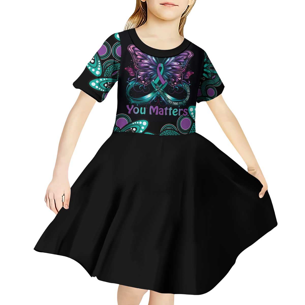 Personalised Hope Fight Suicide Prevention Awareness Kid Short Sleeve Dress Aboriginal Motif