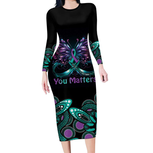 Personalised Hope Fight Suicide Prevention Awareness Long Sleeve Bodycon Dress Aboriginal Motif