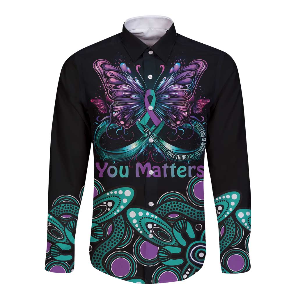 Personalised Hope Fight Suicide Prevention Awareness Long Sleeve Button Shirt Aboriginal Motif