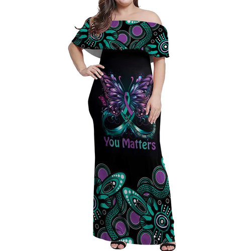 Personalised Hope Fight Suicide Prevention Awareness Off Shoulder Maxi Dress Aboriginal Motif