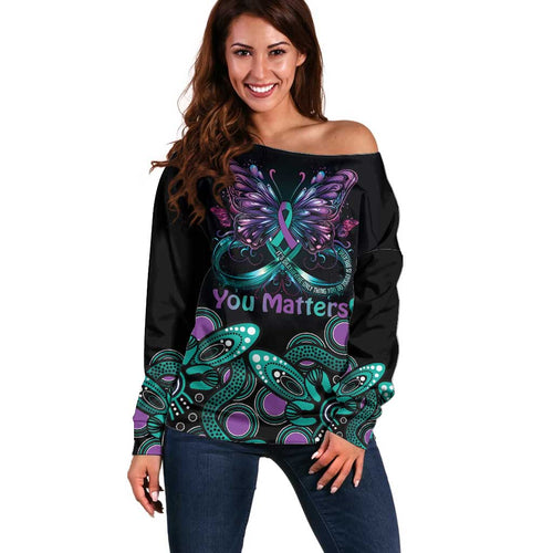 Personalised Hope Fight Suicide Prevention Awareness Off Shoulder Sweater Aboriginal Motif