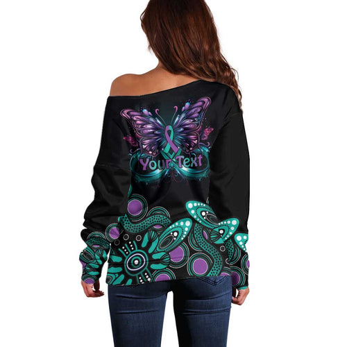 Personalised Hope Fight Suicide Prevention Awareness Off Shoulder Sweater Aboriginal Motif
