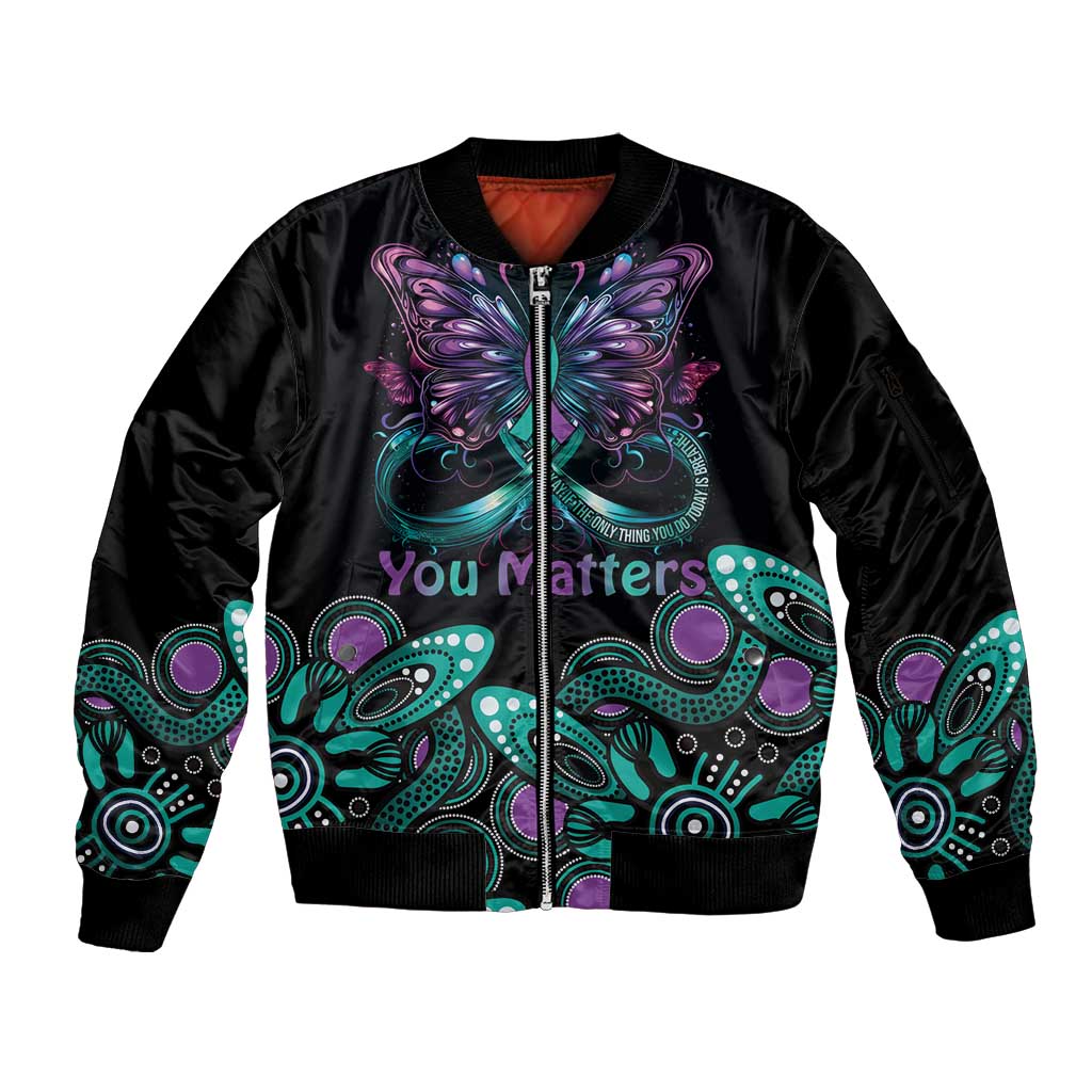Personalised Hope Fight Suicide Prevention Awareness Sleeve Zip Bomber Jacket Aboriginal Motif