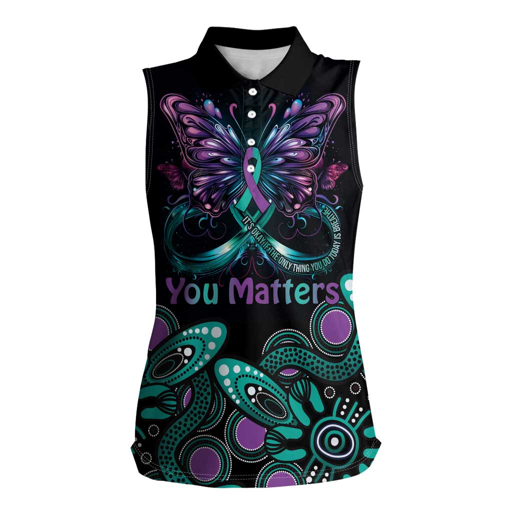 Personalised Hope Fight Suicide Prevention Awareness Women Sleeveless Polo Shirt Aboriginal Motif