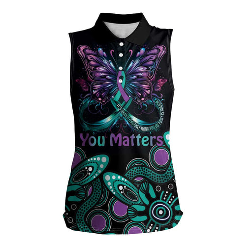 Personalised Hope Fight Suicide Prevention Awareness Women Sleeveless Polo Shirt Aboriginal Motif