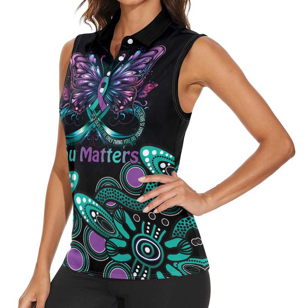 Personalised Hope Fight Suicide Prevention Awareness Women Sleeveless Polo Shirt Aboriginal Motif