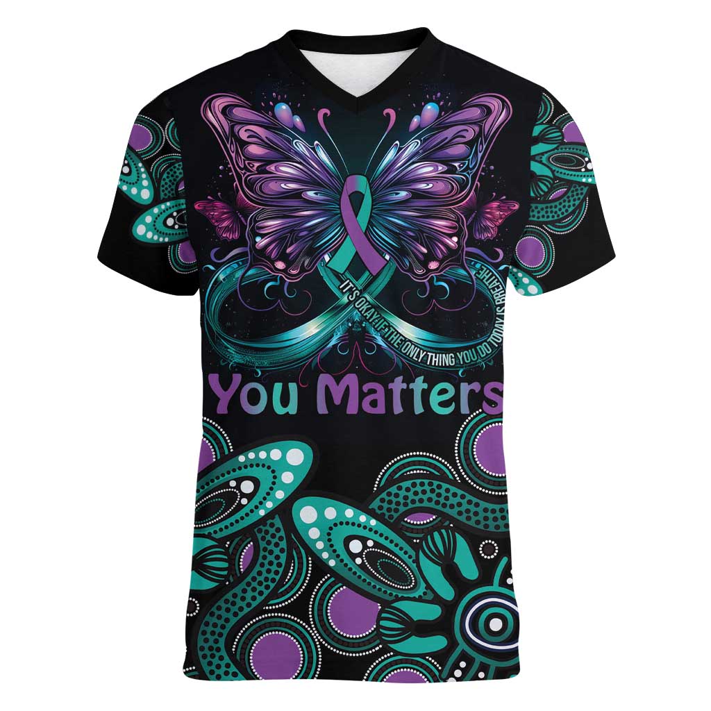 Personalised Hope Fight Suicide Prevention Awareness Women V-Neck T-Shirt Aboriginal Motif