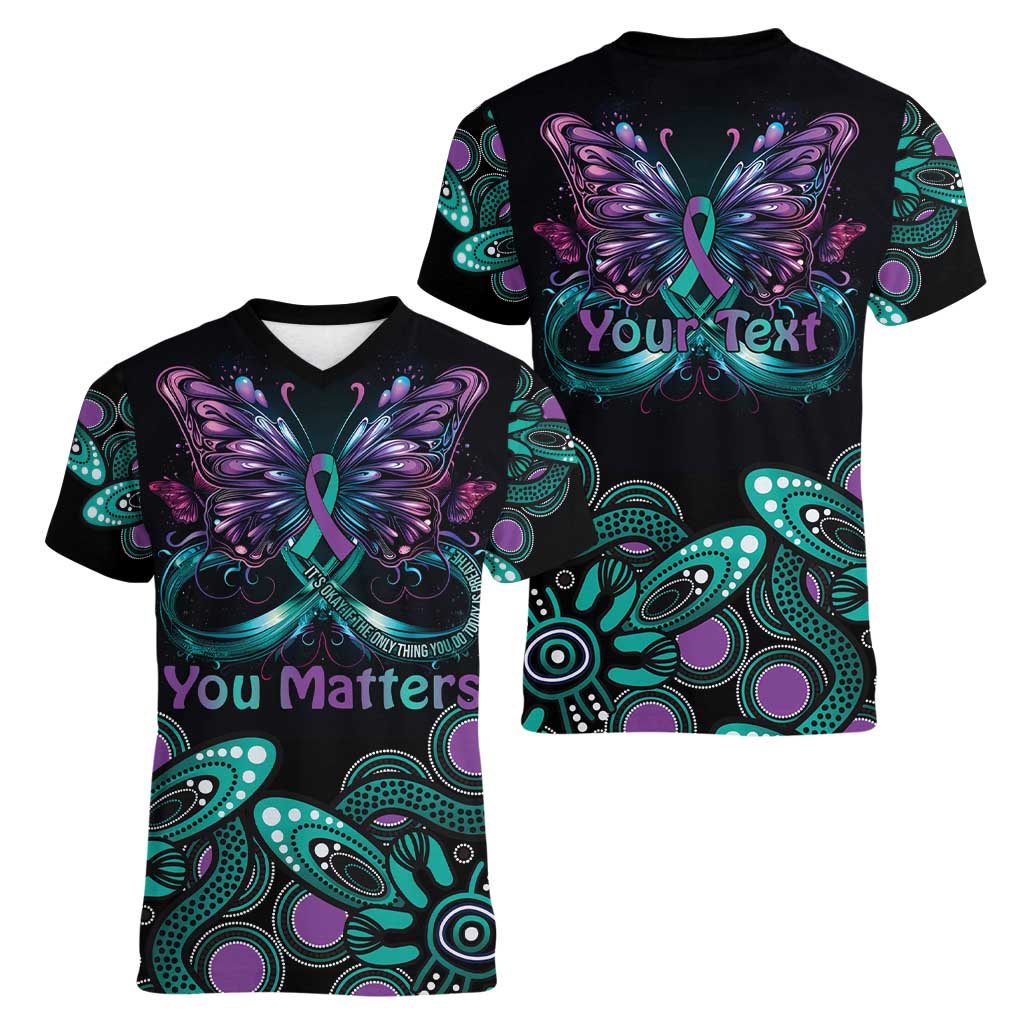 Personalised Hope Fight Suicide Prevention Awareness Women V-Neck T-Shirt Aboriginal Motif