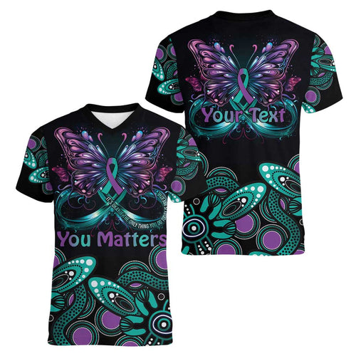 Personalised Hope Fight Suicide Prevention Awareness Women V-Neck T-Shirt Aboriginal Motif