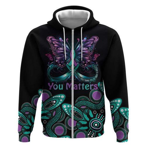 Personalised Hope Fight Suicide Prevention Awareness Zip Hoodie Aboriginal Motif