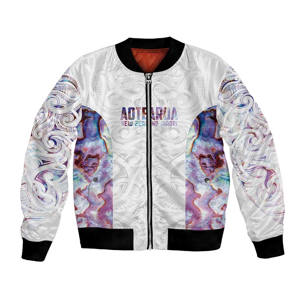 Custom New Zealand Aotearoa Bomber Jacket Pink Maori Paua Shell Indigenous - Aussie Hoodie