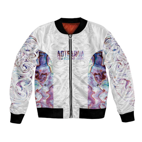 Custom New Zealand Aotearoa Bomber Jacket Pink Maori Paua Shell Indigenous - Aussie Hoodie