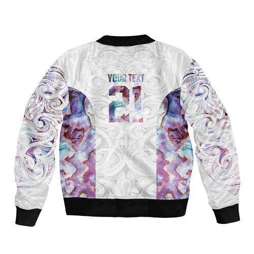 Custom New Zealand Aotearoa Bomber Jacket Pink Maori Paua Shell Indigenous - Aussie Hoodie
