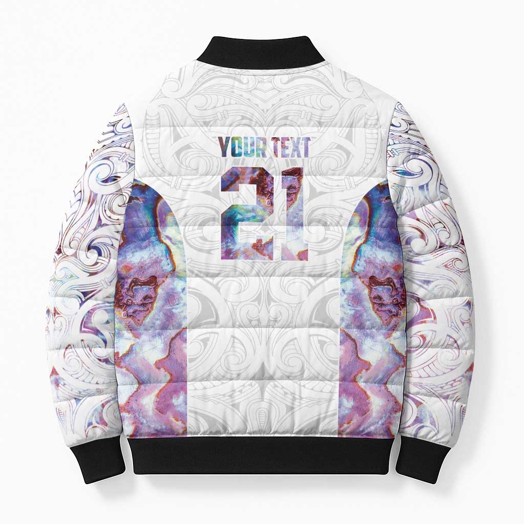 Custom New Zealand Aotearoa Bomber Puffer Jacket Pink Maori Paua Shell Indigenous - Aussie Hoodie