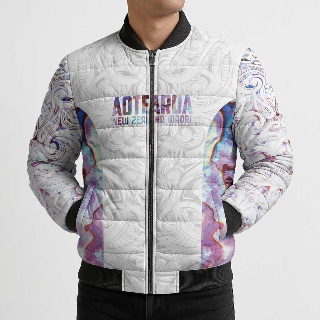 Custom New Zealand Aotearoa Bomber Puffer Jacket Pink Maori Paua Shell Indigenous - Aussie Hoodie