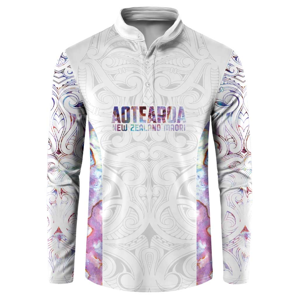 Custom New Zealand Aotearoa Button Sweatshirt Pink Maori Paua Shell Indigenous - Aussie Hoodie